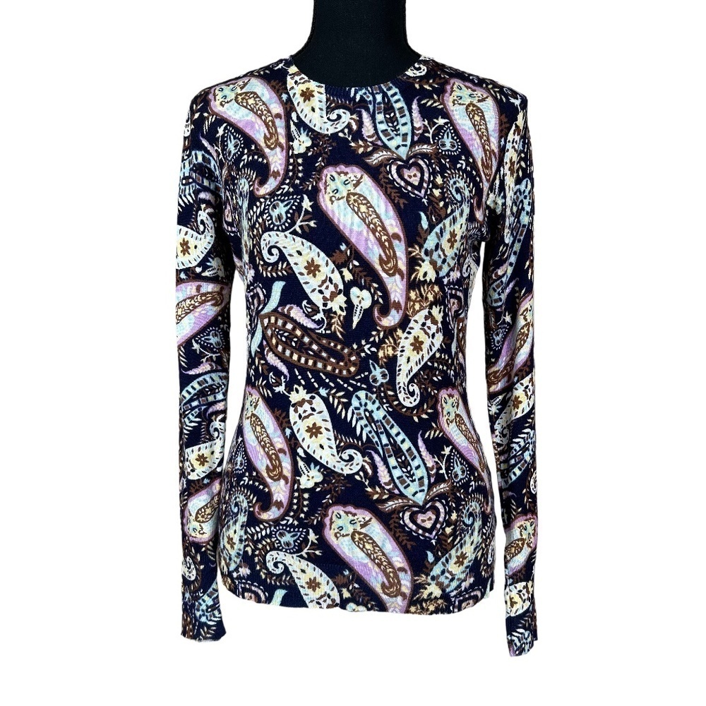 Red Brand Novelty Paisley Rayon Blend Pullover Long Sleeve Sweater Size M